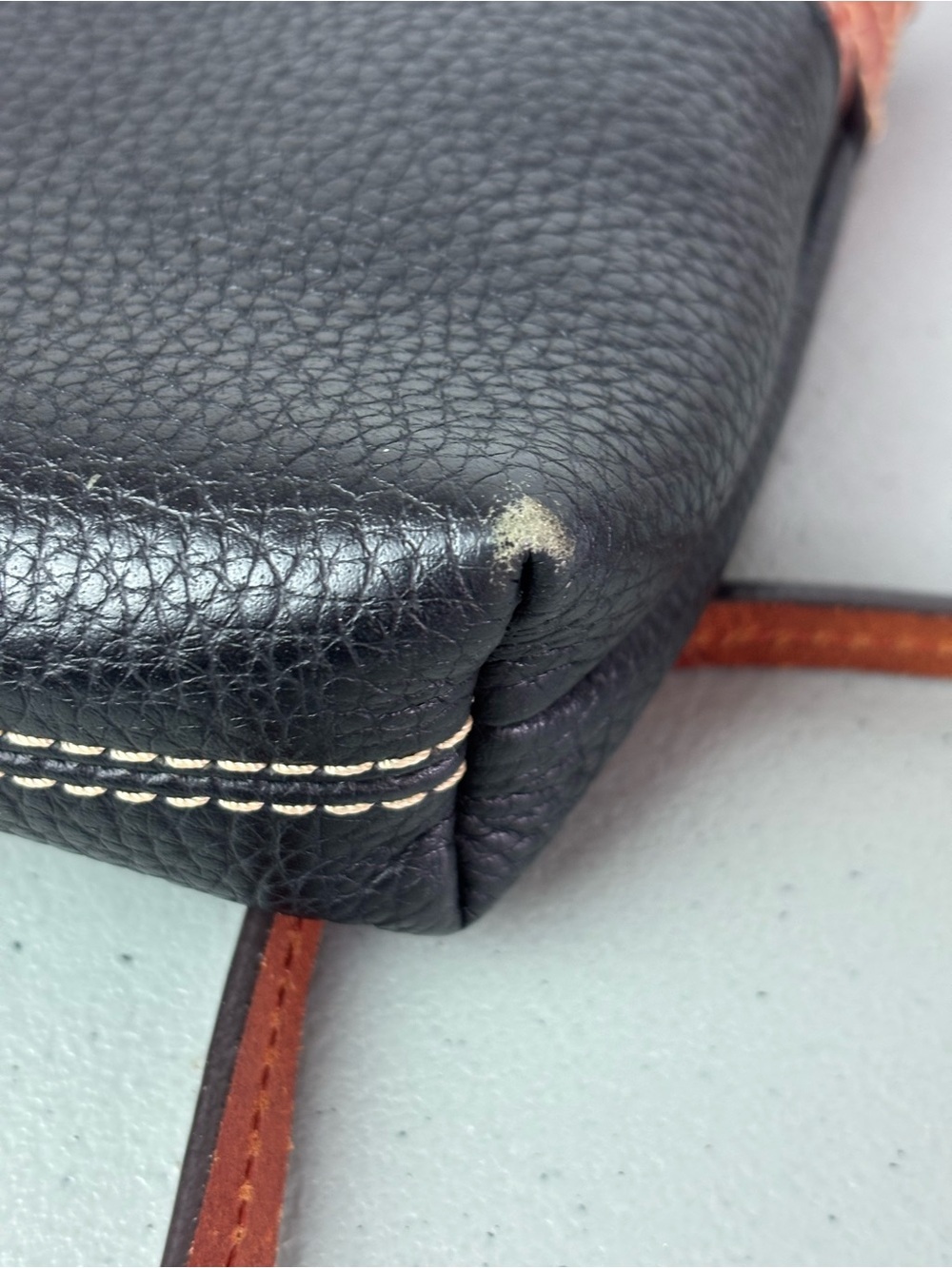 Dooney & Bourke Black Pebble Leather Crossbody with Brown Trim Zip Closure - Picture 11 of 14